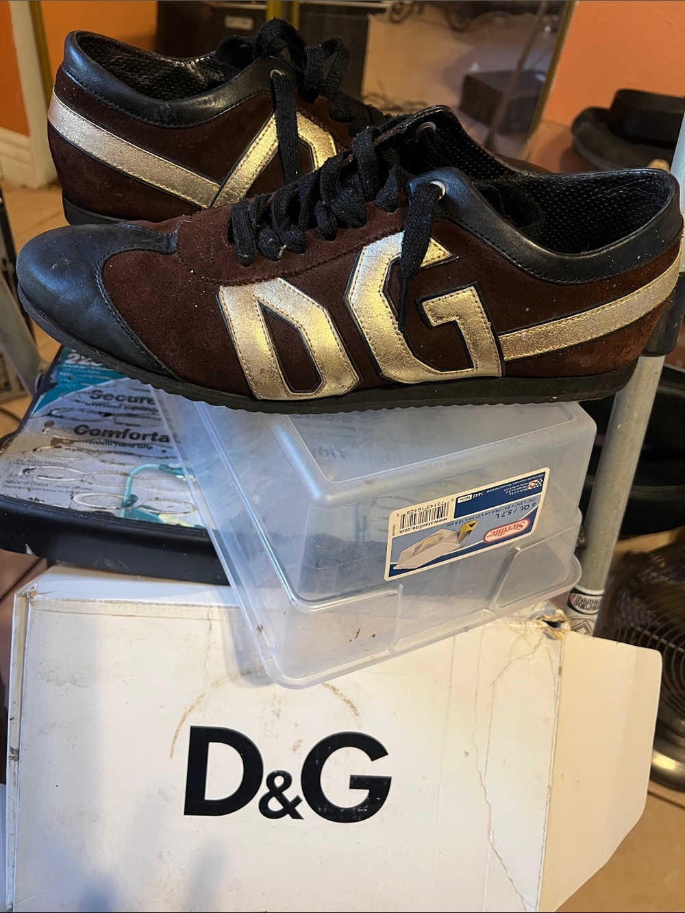 D&G Brown Suede Sneakers with Gold Logo and Black Trim